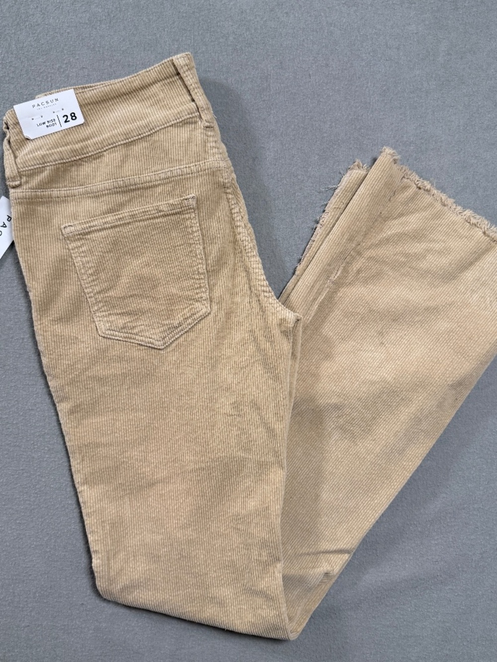PacSun Low Rise Corduroy Flare Pants Tan Neutral Raw Hem Size Boho Women 28